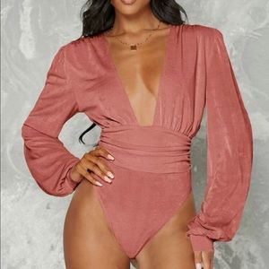 Dusty rose plunging neck bodysuit